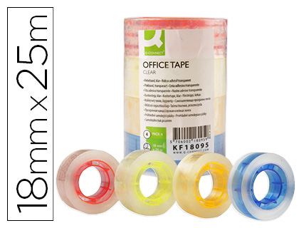 4 cintas adhesiva Q-Connect mandril de color 25m.x18 mm.